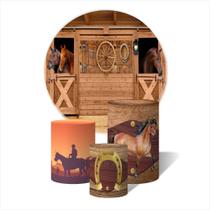 Trio De Capa Cilíndricas + Painel Sublimado c/ Elástico Haras Estábulo Cavalos Fazenda Trio De Capa Cilíndricas + Painel Sublimado c/ Elástico Haras Estábulo Cavalos Fazenda