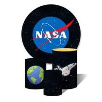 Trio De Capa Cilíndricas + Painel Sublimado c/ Elástico Nasa Espaço foguete Saindo do Planeta Terra