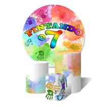 Trio De Capa Cilíndricas + Painel Sublimado c/ Elástico Pintando o 7 Tinta e Mãos Colorido Trio De Capa Cilíndricas + Painel Sublimado c/ Elástico Pintando o 7 Tinta e Mãos Colorido