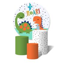 Trio De Capa Cilíndricas + Painel Sublimado c/ Elástico Roar Dino Dinossauro Cute