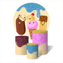 Trio De Capa Cilíndricas + Painel Sublimado c/ Elástico Sorvete e Picolés Felizes Trio De Capa Cilíndricas + Painel Sublimado c/ Elástico Sorvete e Picolés Felizes