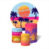 Trio De Capa Cilíndricas + Painel Sublimado c/ Elástico Tardezinha Verão Entardecer