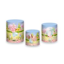 Trio De Capa Cilindro 3D - Bonecas No Jardim Floral 010