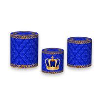 Trio De Capa Cilindro 3D - Capitone Coroa Realeza Azul Royal 003