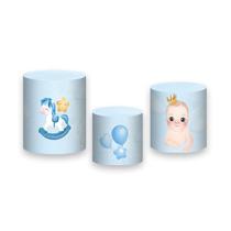 Trio De Capa Cilindro 3D - Chá de Bebê Menino Azul Claro 006