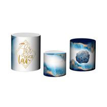Trio De Capa Cilindro 3D - Chá de Casa Nova Floral Azul 007 - Via Cores