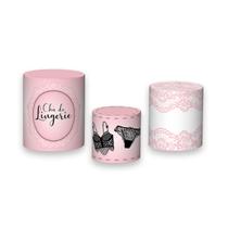 Trio De Capa Cilindro 3D - Chá de Lingerie Preta Fundo Rosa 001