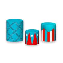 Trio De Capa Cilindro 3D - Circo Clássico Tenda Azul Claro e Vermelho Tenda 3D 022