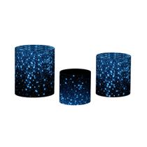 Trio De Capa Cilindro 3D - Efeito Glitter Azul Fundo Preto 033