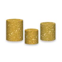 Trio De Capa Cilindro 3D - Efeito Glitter Dourado 038