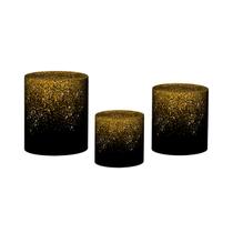 Trio De Capa Cilindro 3D - Efeito Glitter Dourado Fundo Preto 003