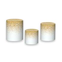 Trio De Capa Cilindro 3D - Efeito Glitter Geométrico Dourado e Branco 023