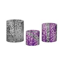 Trio De Capa Cilindro 3D - Efeito Lantejoulas Roxo New 001