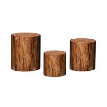 Trio De Capa Cilindro 3D - Efeito Troco De Árvore Madeira 002