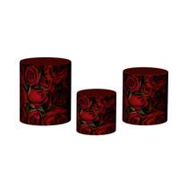 Trio De Capa Cilindro 3D - Flores Rosas Vermelhas 007