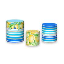 Trio De Capa Cilindro 3D - Frutinhas Limão Siciliano Listrado Azul 036 - Via Cores