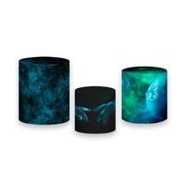 Trio De Capa Cilindro 3D - Galáxia Universo Azul e Verde 002