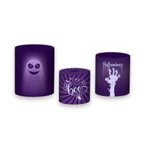 Trio De Capa Cilindro 3D - Halloween Roxo Fantasma Assombrado 014 - Via Cores