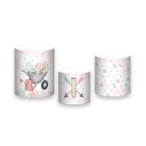 Trio De Capa Cilindro 3D - Jardim Boho Aquarela 012