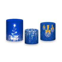Trio De Capa Cilindro 3D - Natal Azul Efeito Glitter Dourado 033