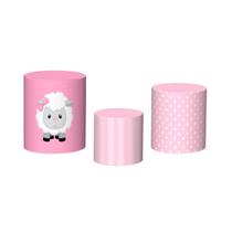 Trio De Capa Cilindro 3D - Ovelhinha Rosa Estampas 024