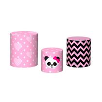 Trio De Capa Cilindro 3D - Panda Baby Rosa Menina 002