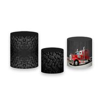 Trio De Capa Cilindro - Asfalto Rodas Caminhões Efeito 3D 024