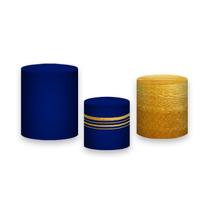 Trio De Capa Cilindro - Azul Geométrico Dourado 012 Trio De Capa Cilindro - Azul Geométrico Dourado 012