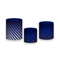 Trio De Capa Cilindro - Azul Geométrico Prateado 037