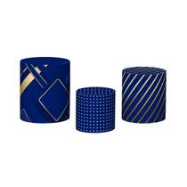 Trio De Capa Cilindro - Azul Geométrico Quadrados Dourados 004