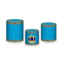 Trio De Capa Cilindro - Capitonê Azul Claro Coroa Realeza 018