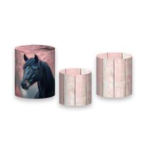 Trio De Capa Cilindro, Cavalo Preto Efeito Madeira 032