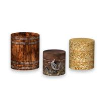 Trio De Capa Cilindro - Cavalos Estábulo Efeito Madeira 006