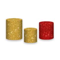 Trio De Capa Cilindro - Efeito Glitter Dourado e Vermelho 034 Trio De Capa Cilindro - Efeito Glitter Dourado e Vermelho 034