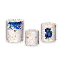 Trio De Capa Cilindro - Floral Azul Efeito Marmorizado Rose 039