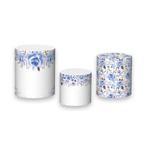 Trio De Capa Cilindro - Floral Azul Religioso Deus Está no Controle 035 Trio De Capa Cilindro - Floral Azul Religioso Deus Está no Controle 035