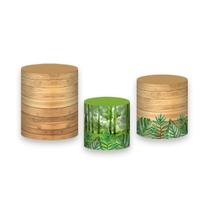 Trio De Capa Cilindro - Floresta Efeito Madeira Aquarela 016