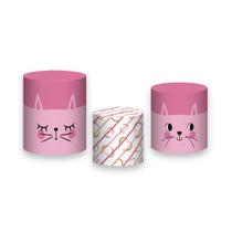 Trio De Capa Cilindro - Gatinha Coração Rosa 005