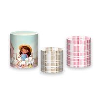 Trio De Capa Cilindro, Menina Fazendeira Fofa 037 Trio De Capa Cilindro, Menina Fazendeira Fofa 037