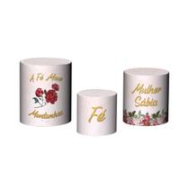 Trio De Capa Cilindro - Mulheres de Fé Geométrico Flores Rosa 010 Trio De Capa Cilindro - Mulheres de Fé Geométrico Flores Rosa 010