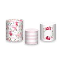 Trio De Capa Cilindro - Outubro Rosa Floral 003 Trio De Capa Cilindro - Outubro Rosa Floral 003