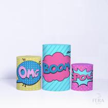 Trio de Capa Cilindro para Festa Infantil Veste Fácil C/elástico Heróis Coloridos Trio de Capa Cilindro para Festa Infantil Veste Fácil C/elástico Heróis Coloridos