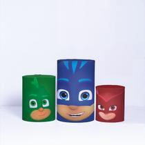 Trio de Capa Cilindro para Festa Infantil Veste Fácil c/ Elástico PJ Masks