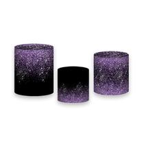 Trio De Capa Cilindro, Preto Efeito Glitter Lilás Caindo 114 Trio De Capa Cilindro, Preto Efeito Glitter Lilás Caindo 114