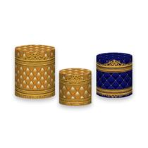 Trio De Capa Cilindro - Realeza Capitonê Azul Royal e Dourado 024