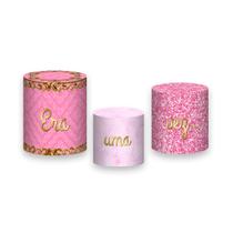 Trio De Capa Cilindro - Realeza Estampa Pink com Dourado 006