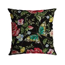 TRIO DE CAPA DE ALMOFADA PRETA FLORAL COLORIDA VELVETEEN - 43 cm x 43 cm TRIO DE CAPA DE ALMOFADA PRETA FLORAL COLORIDA VELVETEEN - 43 cm x 43 cm