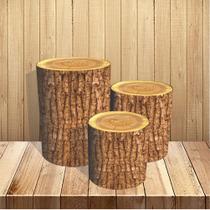 Trio De Capa De Cilindro 3d Efeito Tronco Madeira Trio De Capa De Cilindro 3d Efeito Tronco Madeira