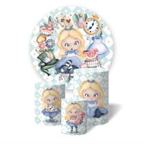 Trio de Capas Cilíndricas + Painel Redondo Sublimado C/Elástico Alice no País das Maravilhas Baby Trio de Capas Cilíndricas + Painel Redondo Sublimado C/Elástico Alice no País das Maravilhas Baby