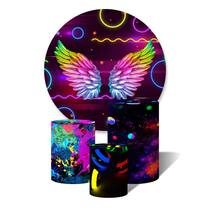 Trio de Capas Cilíndricas + Painel Redondo Sublimado c/ Elástico Asas Neon Cores e Formas Diversas Trio de Capas Cilíndricas + Painel Redondo Sublimado c/ Elástico Asas Neon Cores e Formas Diversas